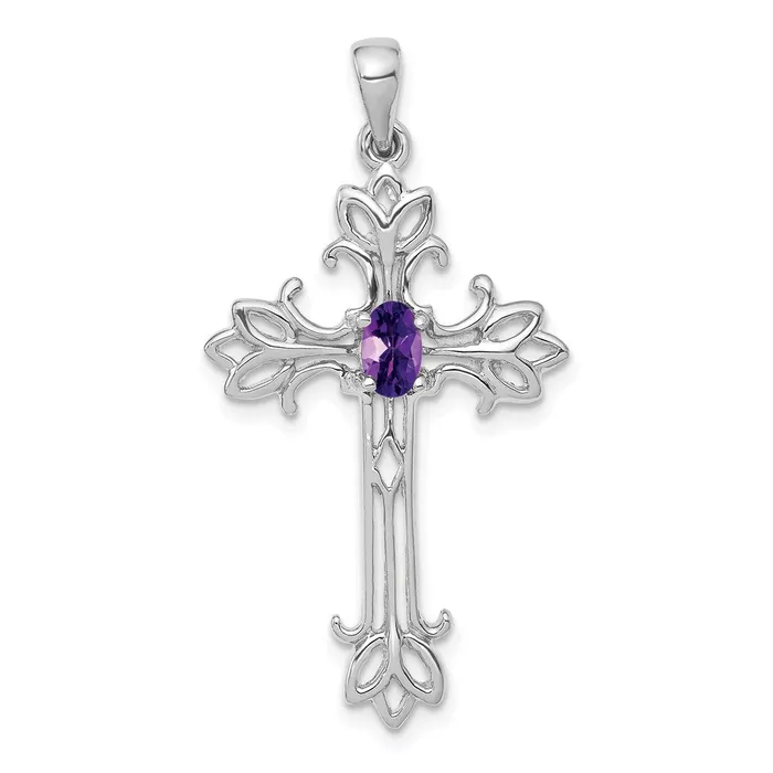 Goldia Necklaces 14k White Gold 5x3mm Oval Amethyst cross Pendant