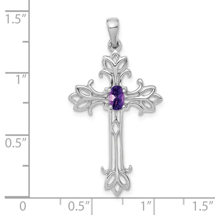 Goldia Necklaces 14k White Gold 5x3mm Oval Amethyst cross Pendant