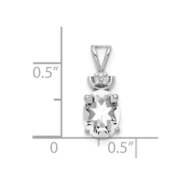 Goldia Necklaces 14k White Gold 8x6mm Oval Cubic Zirconia AA Real Diamond Pendant