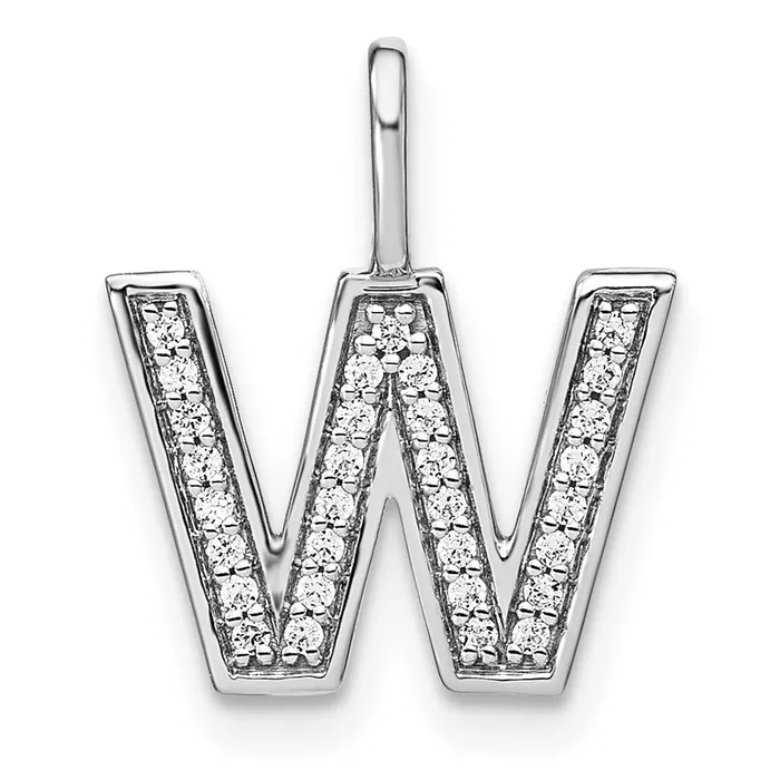Goldia Necklaces 14K White Gold Real Diamond Lower Case Letter W Initial Pendant