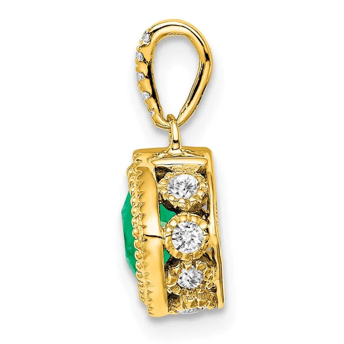 Goldia Necklaces 14K Yellow Gold Cushion Emerald and Real Diamond Pendant