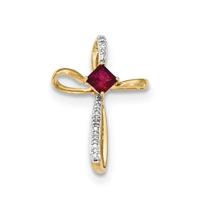 Goldia Necklaces 14k Yellow Gold Lab Created Ruby and Real Diamond Cross Pendant Goldia Necklaces 14k Yellow Gold Lab Created Ruby and Real Diamond Cross Pendant