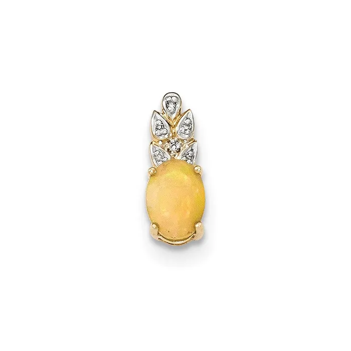 Goldia Necklaces 14K Yellow Gold Opal and Real Diamond Pendant