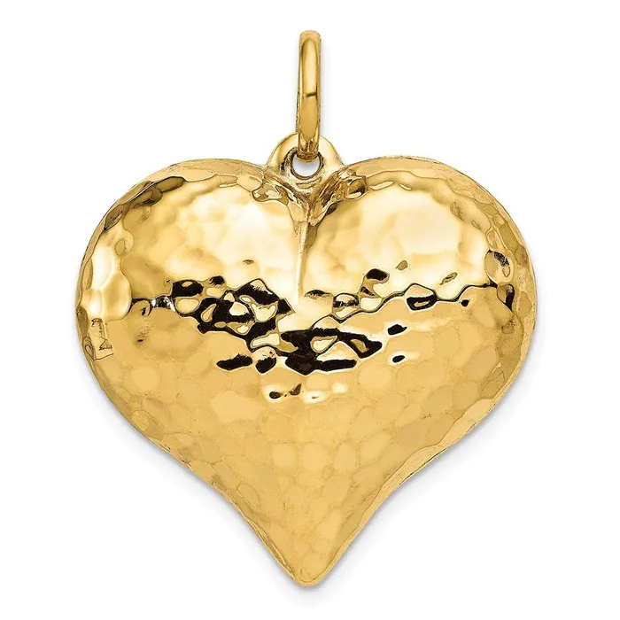 Goldia Necklaces 14k Yellow Gold Polished and Hammered 3D Heart Pendant