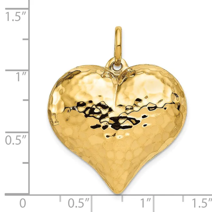 Goldia Necklaces 14k Yellow Gold Polished and Hammered 3D Heart Pendant
