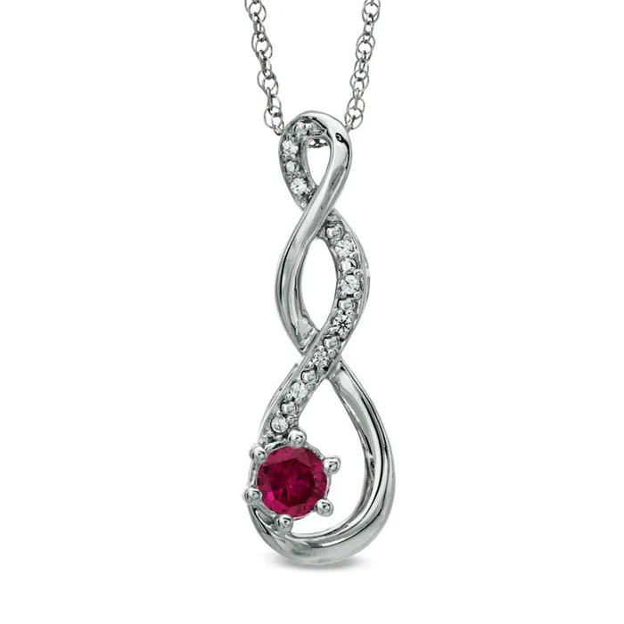 Goldia Necklaces 45mm LabCreated Ruby and Diamond Accent Twist Pendant in Sterling Silver Goldia Necklaces 45mm LabCreated Ruby and Diamond Accent Twist Pendant in Sterling Silver