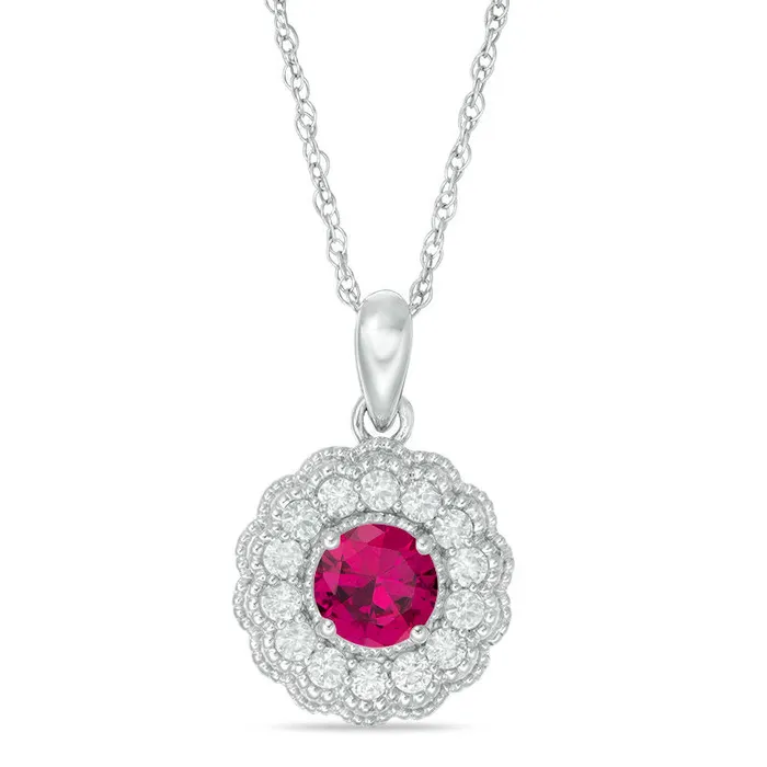 Goldia Necklaces 60mm LabCreated Ruby and White Sapphire Flower Pendant in Sterling Silver Goldia Necklaces 60mm LabCreated Ruby and White Sapphire Flower Pendant in Sterling Silver
