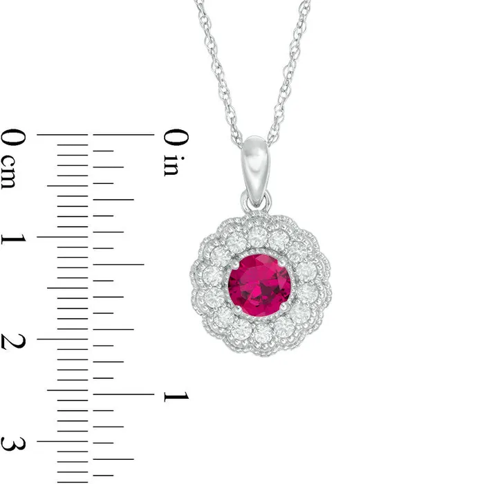 Goldia Necklaces 60mm LabCreated Ruby and White Sapphire Flower Pendant in Sterling Silver Goldia Necklaces 60mm LabCreated Ruby and White Sapphire Flower Pendant in Sterling Silver