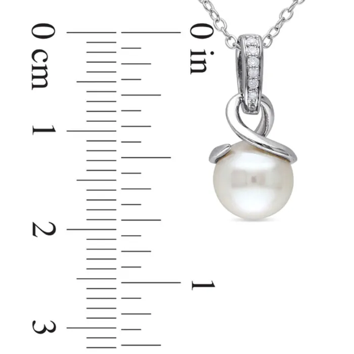 Goldia Necklaces 80 85mm Cultured Freshwater Pearl and Natural Diamond Accent Loop Pendant in Sterling Silver Goldia Necklaces 80 85mm Cultured Freshwater Pearl and Natural Diamond Accent Loop Pendant in Sterling Silver