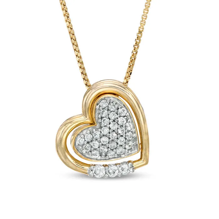 Goldia Necklaces Convertibilities 025 CT TW Composite Natural Diamond Heart ThreeinOne Pendant in Sterling Silver with 14K Gold Plate Goldia Necklaces Convertibilities 025 CT TW Composite Natural Diamond Heart ThreeinOne Pendant in Sterling Silver with 14K Gold Plate