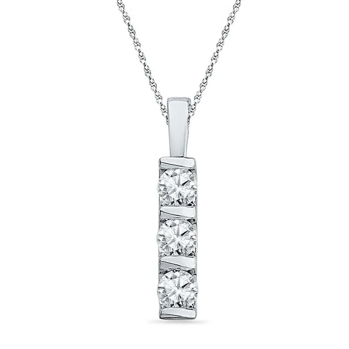 Goldia Necklaces LabCreated White Sapphire Three Stone Pendant in Sterling Silver Goldia Necklaces LabCreated White Sapphire Three Stone Pendant in Sterling Silver