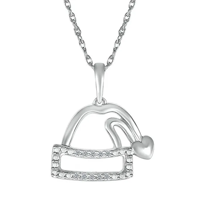Goldia Necklaces Natural Diamond Accent Santa Hat in Sterling Silver
