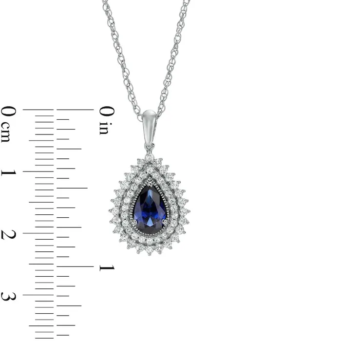 Goldia Necklaces PearShaped Blue and White LabCreated Sapphire Teardrop Frame Pendant in Sterling Silver Goldia Necklaces PearShaped Blue and White LabCreated Sapphire Teardrop Frame Pendant in Sterling Silver