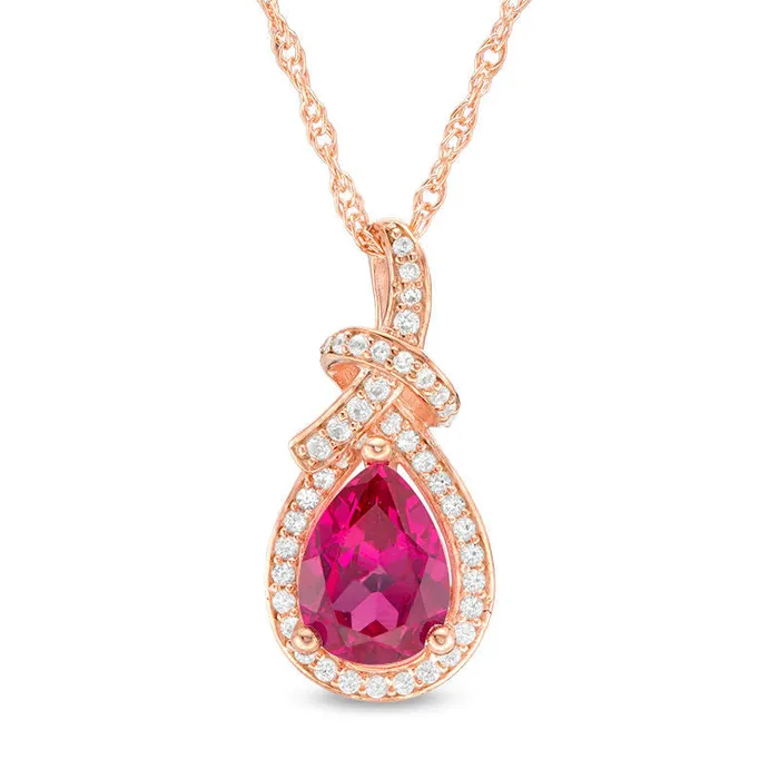 Goldia Necklaces PearShaped Ruby and 017 CT TW Natural Diamond Frame Loop Knot Pendant in 10K Rose Gold Goldia Necklaces PearShaped Ruby and 017 CT TW Natural Diamond Frame Loop Knot Pendant in 10K Rose Gold
