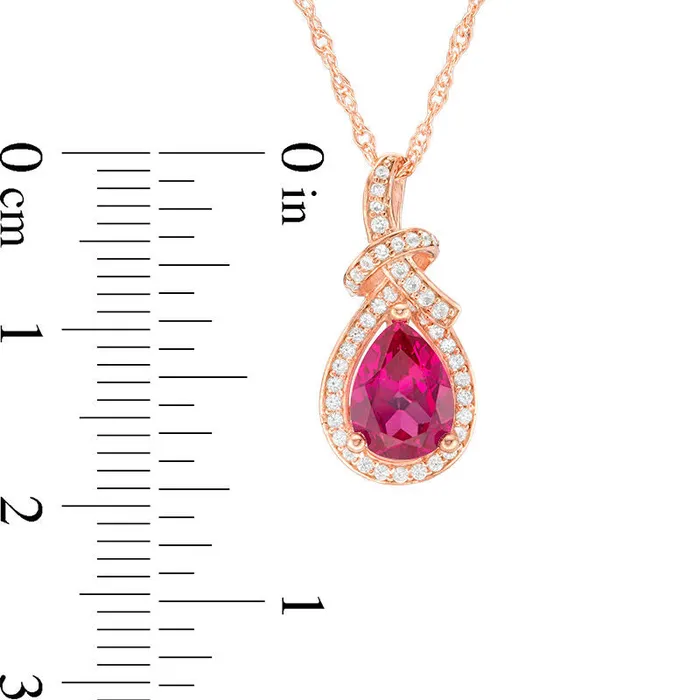 Goldia Necklaces PearShaped Ruby and 017 CT TW Natural Diamond Frame Loop Knot Pendant in 10K Rose Gold Goldia Necklaces PearShaped Ruby and 017 CT TW Natural Diamond Frame Loop Knot Pendant in 10K Rose Gold