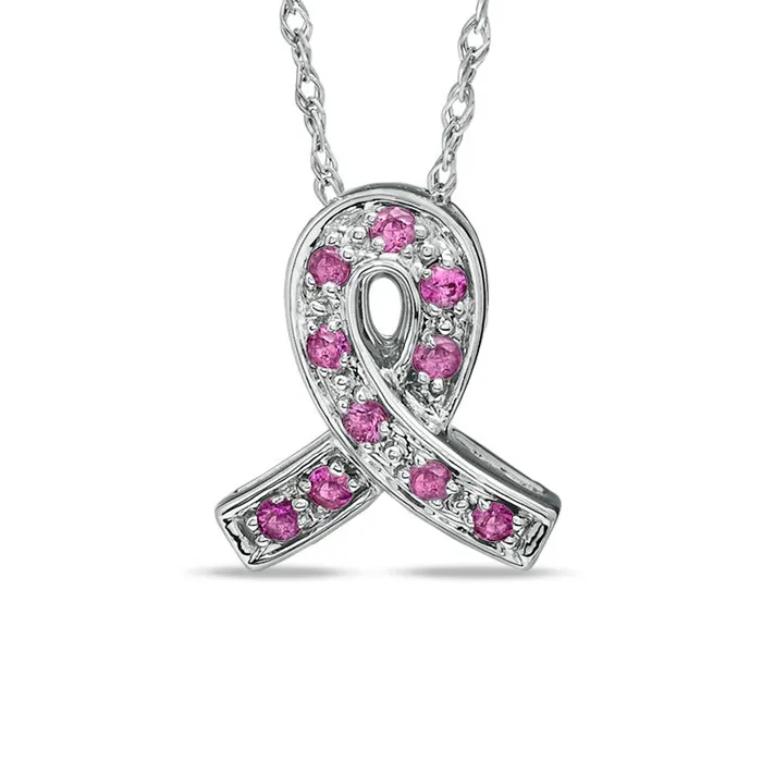 Goldia Necklaces Pink Sapphire Ribbon Pendant in Sterling Silver