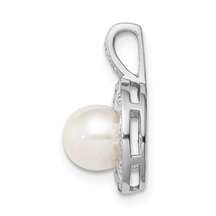 Goldia Necklaces Sterling Silver Rhodiumplated Diamond u0026 FW Cultured Pearl Pendant