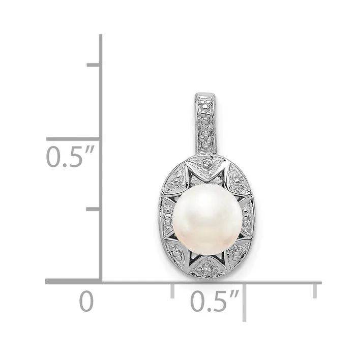 Goldia Necklaces Sterling Silver Rhodiumplated Diamond u0026 FW Cultured Pearl Pendant