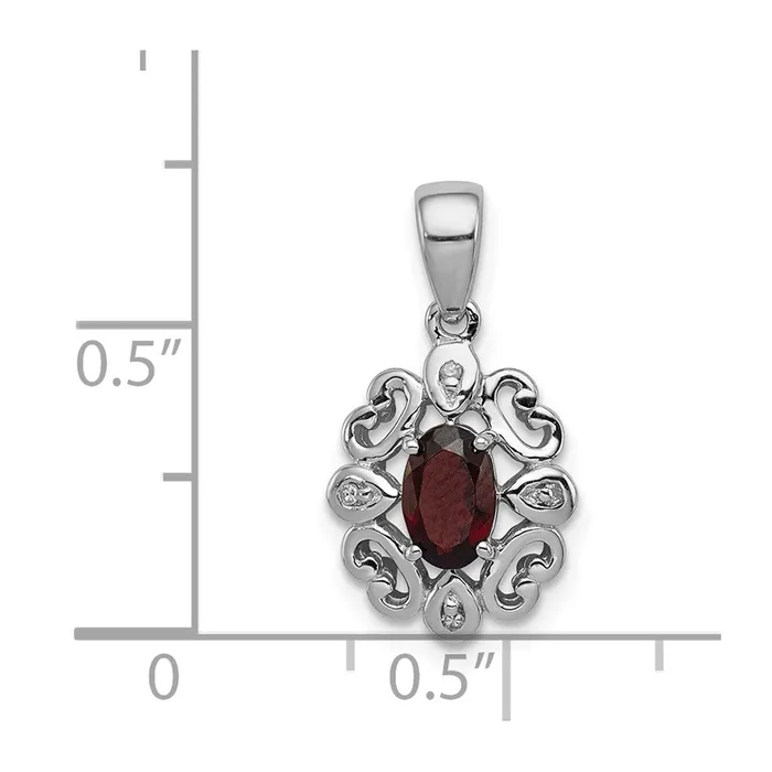 Goldia Necklaces Sterling Silver Rhodiumplated Diamond u0026 Garnet Oval Pendant