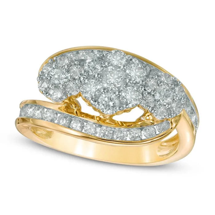 Goldia Previously Owned 1 050 CT TW Natural Diamond Three Stone Cluster Bypass Ring in Solid 14K Gold Rings Goldia Previously Owned 1 050 CT TW Natural Diamond Three Stone Cluster Bypass Ring in Solid 14K Gold Rings