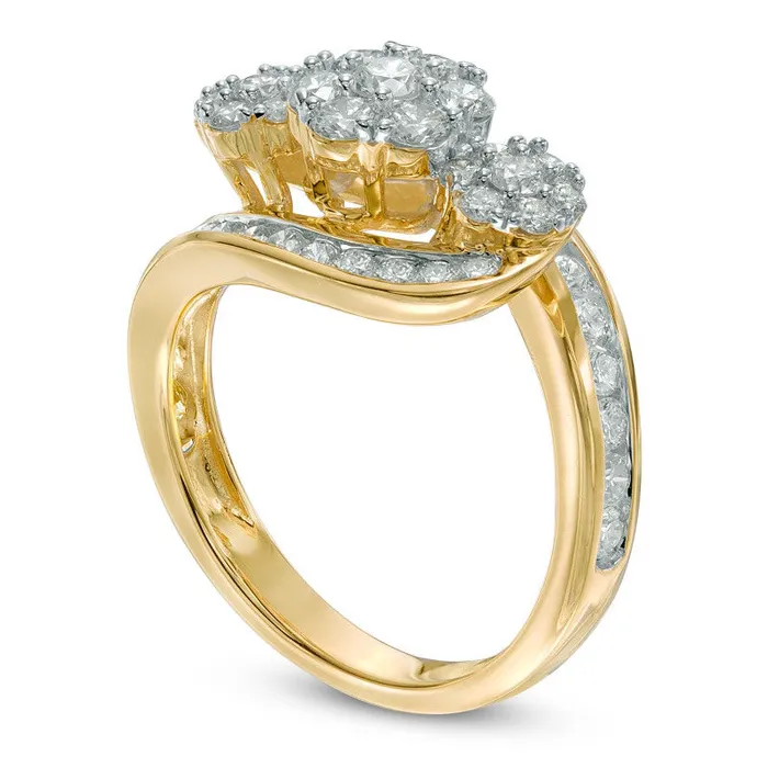 Goldia Previously Owned 1 050 CT TW Natural Diamond Three Stone Cluster Bypass Ring in Solid 14K Gold Rings Goldia Previously Owned 1 050 CT TW Natural Diamond Three Stone Cluster Bypass Ring in Solid 14K Gold Rings