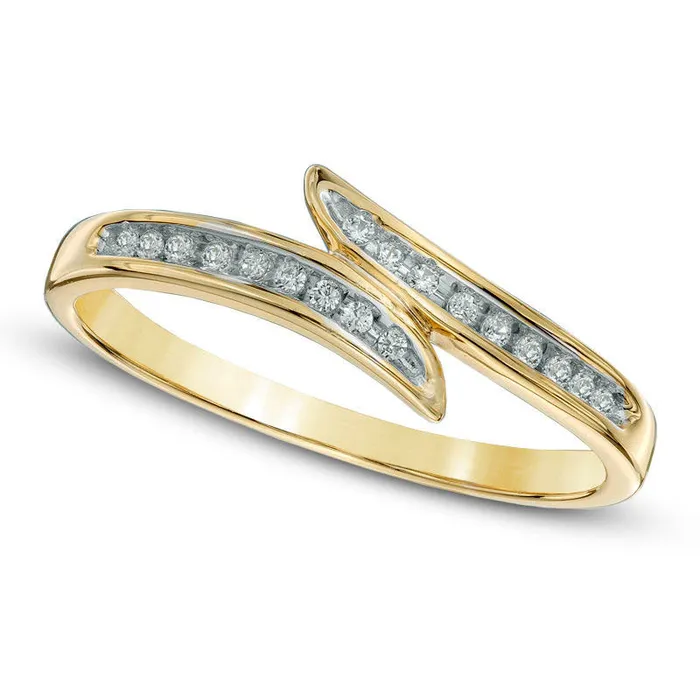 Goldia Rings 010 CT TW Natural Diamond Bypass Ring in Solid 10K Yellow Gold