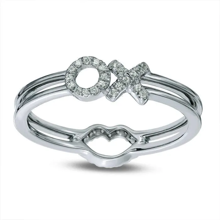 Goldia Rings 010 CT TW Natural Diamond Lips and XO TwoSided Ring in Solid 10K White Gold Goldia Rings 010 CT TW Natural Diamond Lips and XO TwoSided Ring in Solid 10K White Gold