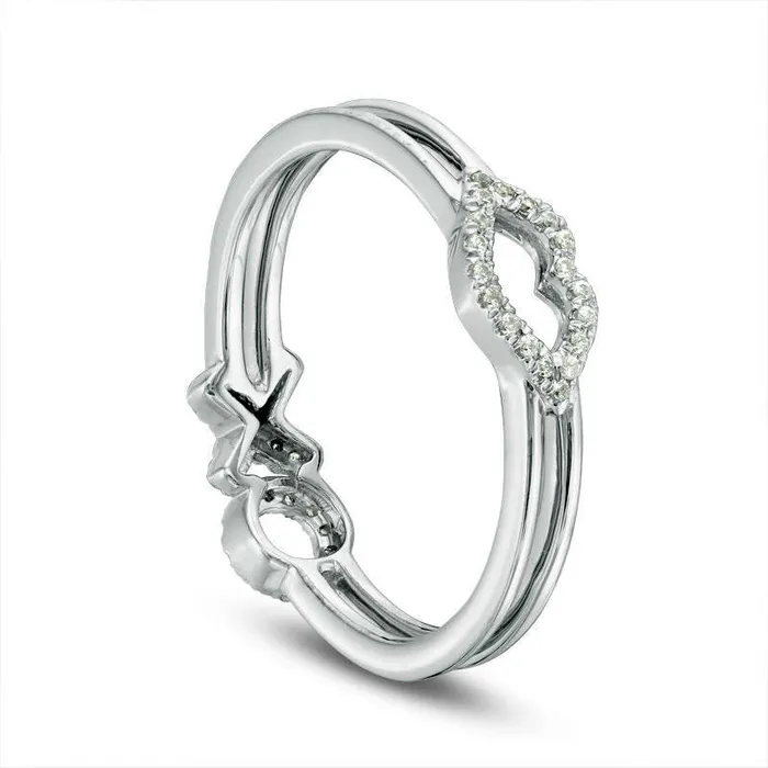 Goldia Rings 010 CT TW Natural Diamond Lips and XO TwoSided Ring in Solid 10K White Gold Goldia Rings 010 CT TW Natural Diamond Lips and XO TwoSided Ring in Solid 10K White Gold