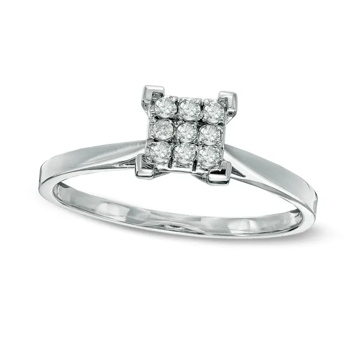 Goldia Rings 010 CT TW Natural Diamond Square Cluster Promise Ring in Solid 10K White Gold Goldia Rings 010 CT TW Natural Diamond Square Cluster Promise Ring in Solid 10K White Gold