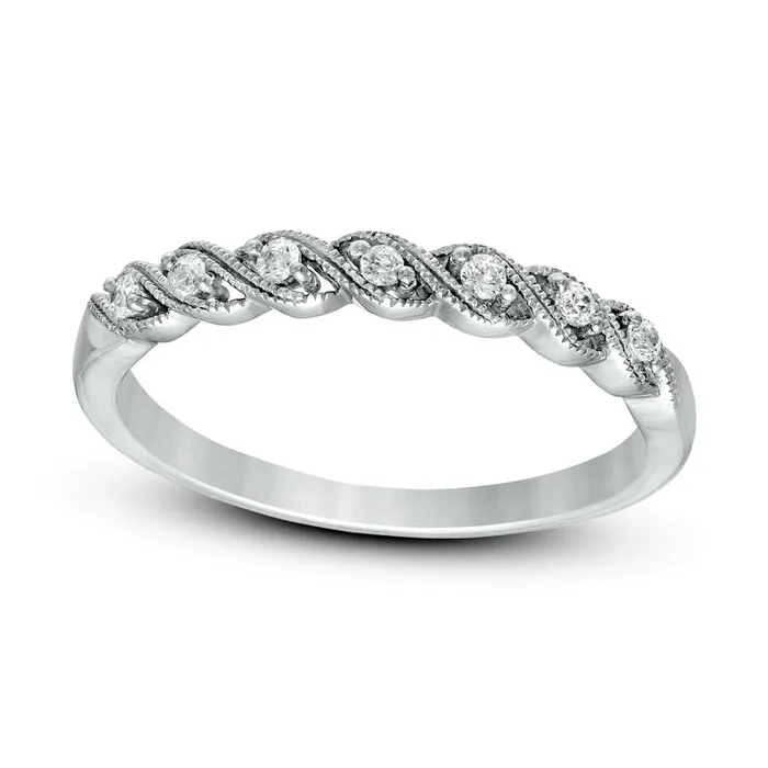 Goldia Rings 010 CT TW Natural Diamond Twist Antique VintageStyle Stackable Band in Solid 10K White Gold Goldia Rings 010 CT TW Natural Diamond Twist Antique VintageStyle Stackable Band in Solid 10K White Gold