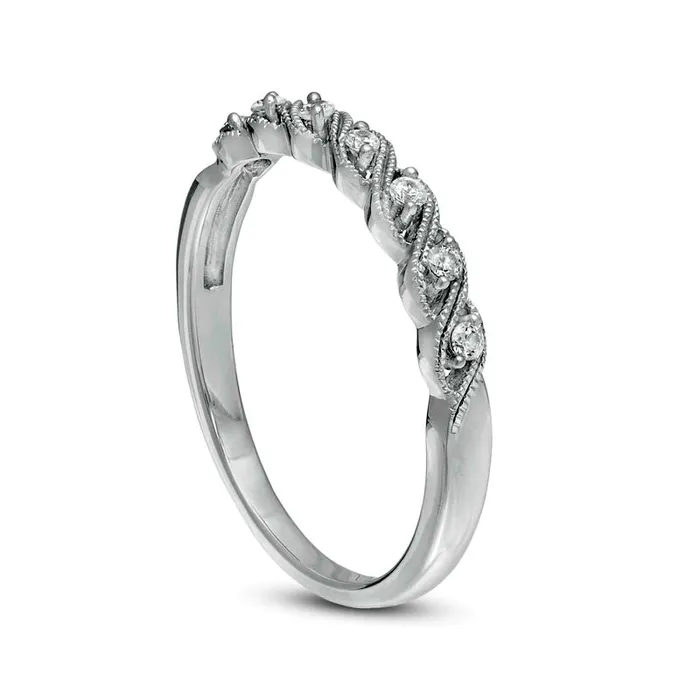 Goldia Rings 010 CT TW Natural Diamond Twist Antique VintageStyle Stackable Band in Solid 10K White Gold Goldia Rings 010 CT TW Natural Diamond Twist Antique VintageStyle Stackable Band in Solid 10K White Gold