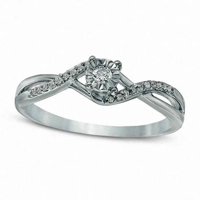 Goldia Rings 010 CT TW Natural Diamond Twist Shank Promise Ring in Solid 10K White Gold Goldia Rings 010 CT TW Natural Diamond Twist Shank Promise Ring in Solid 10K White Gold