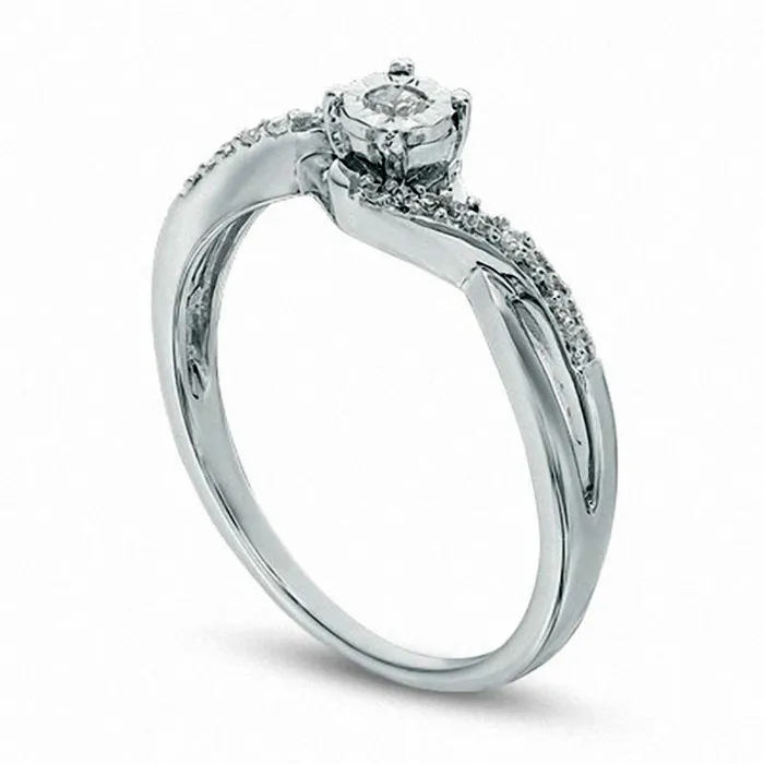 Goldia Rings 010 CT TW Natural Diamond Twist Shank Promise Ring in Solid 10K White Gold Goldia Rings 010 CT TW Natural Diamond Twist Shank Promise Ring in Solid 10K White Gold