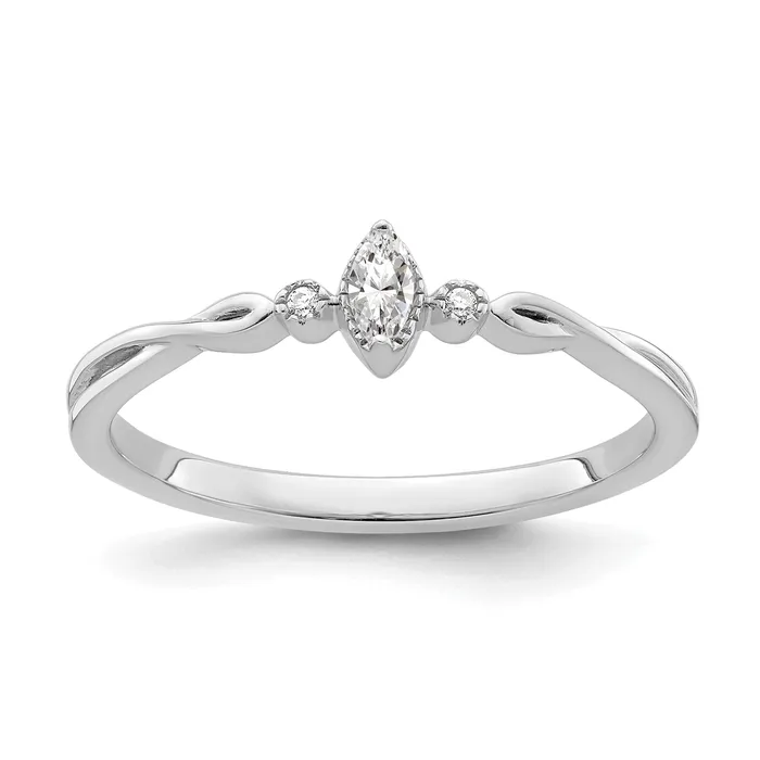 Goldia Rings 011ct CZ Solid Real 14k White Polish Petite Beaded Edge Marquise Complete Dia Ring Goldia Rings 011ct CZ Solid Real 14k White Polish Petite Beaded Edge Marquise Complete Dia Ring