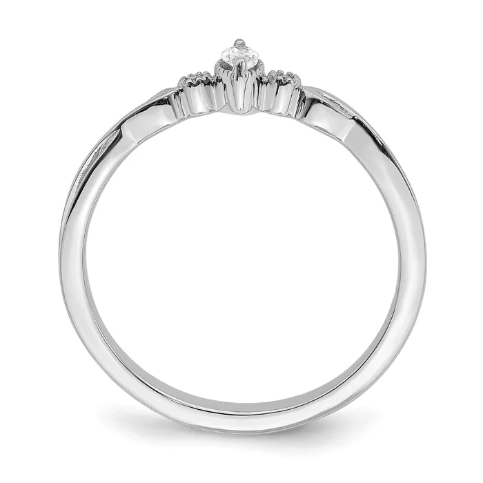 Goldia Rings 011ct CZ Solid Real 14k White Polish Petite Beaded Edge Marquise Complete Dia Ring