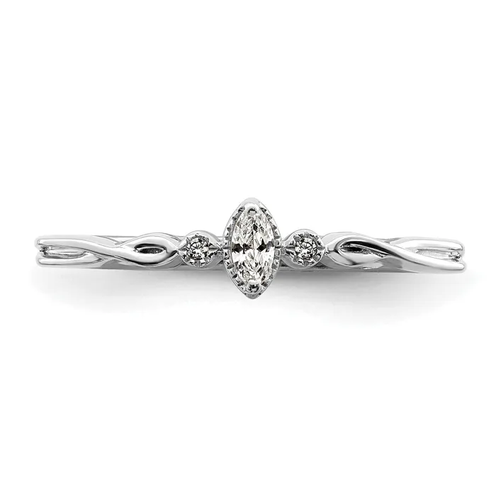 Goldia Rings 011ct CZ Solid Real 14k White Polish Petite Beaded Edge Marquise Complete Dia Ring