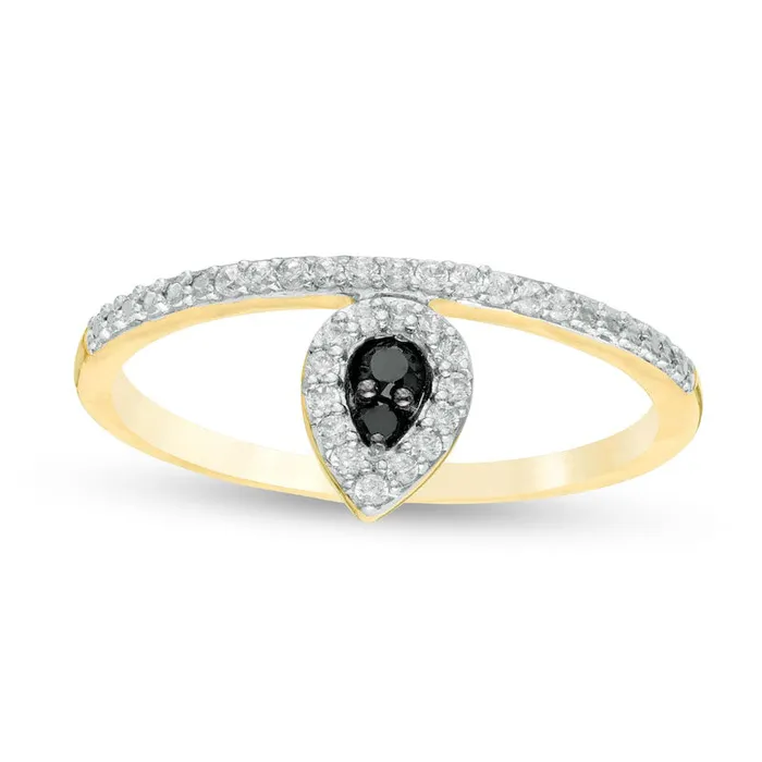 Goldia Rings 017 CT TW Enhanced Black and White Composite Natural Diamond PearShaped Frame Promise Ring in Solid 10K Yellow Gold Goldia Rings 017 CT TW Enhanced Black and White Composite Natural Diamond PearShaped Frame Promise Ring in Solid 10K Yellow Gold