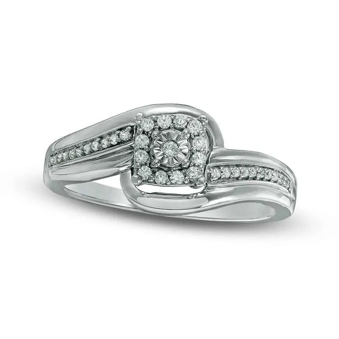 Goldia Rings 017 CT TW Natural Diamond Square Frame Bypass Promise Ring in Sterling Silver Goldia Rings 017 CT TW Natural Diamond Square Frame Bypass Promise Ring in Sterling Silver