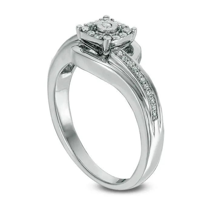 Goldia Rings 017 CT TW Natural Diamond Square Frame Bypass Promise Ring in Sterling Silver Goldia Rings 017 CT TW Natural Diamond Square Frame Bypass Promise Ring in Sterling Silver