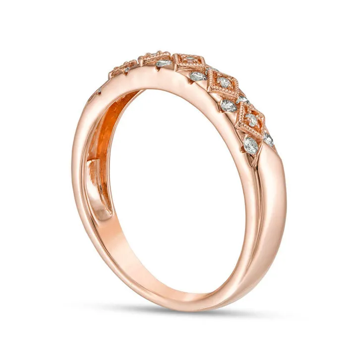 Goldia Rings 020 CT TW Certified Natural Diamond Geometric Antique VintageStyle Anniversary Band in Solid 14K Rose Gold II1 Goldia Rings 020 CT TW Certified Natural Diamond Geometric Antique VintageStyle Anniversary Band in Solid 14K Rose Gold II1