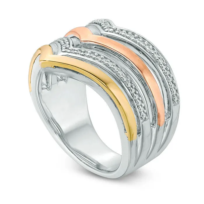 Goldia Rings 020 CT TW Natural Diamond MultiRow Chevron Ring in Sterling Silver and Solid 10K TwoTone Gold Goldia Rings 020 CT TW Natural Diamond MultiRow Chevron Ring in Sterling Silver and Solid 10K TwoTone Gold