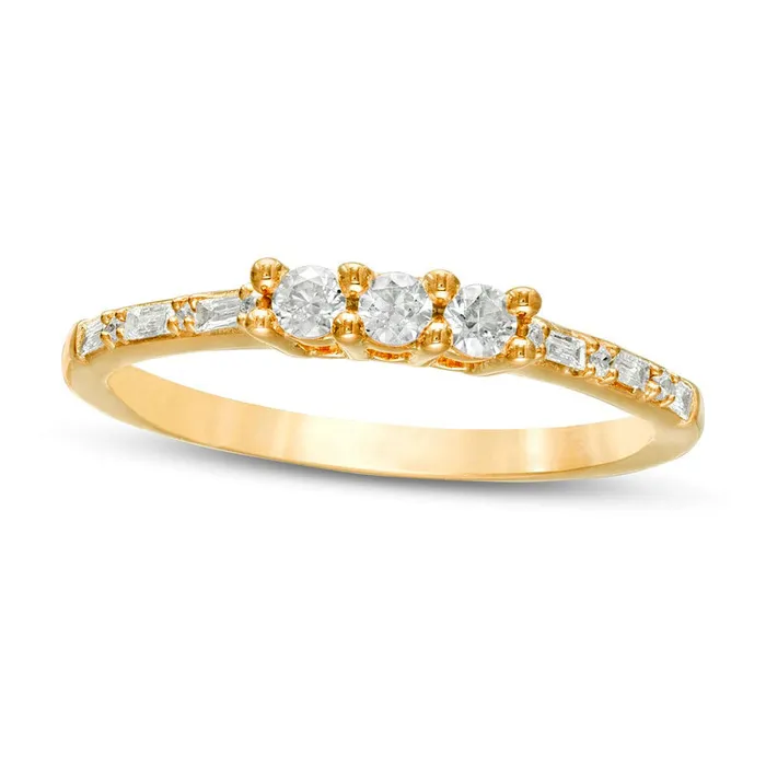 Goldia Rings 025 CT TW Natural Diamond Three Stone Promise Ring in Solid 10K Yellow Gold Goldia Rings 025 CT TW Natural Diamond Three Stone Promise Ring in Solid 10K Yellow Gold