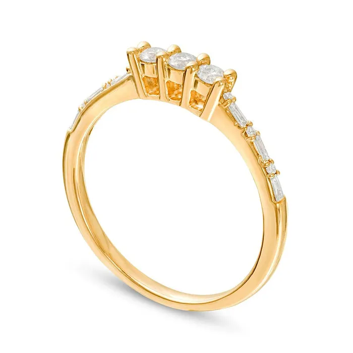 Goldia Rings 025 CT TW Natural Diamond Three Stone Promise Ring in Solid 10K Yellow Gold Goldia Rings 025 CT TW Natural Diamond Three Stone Promise Ring in Solid 10K Yellow Gold