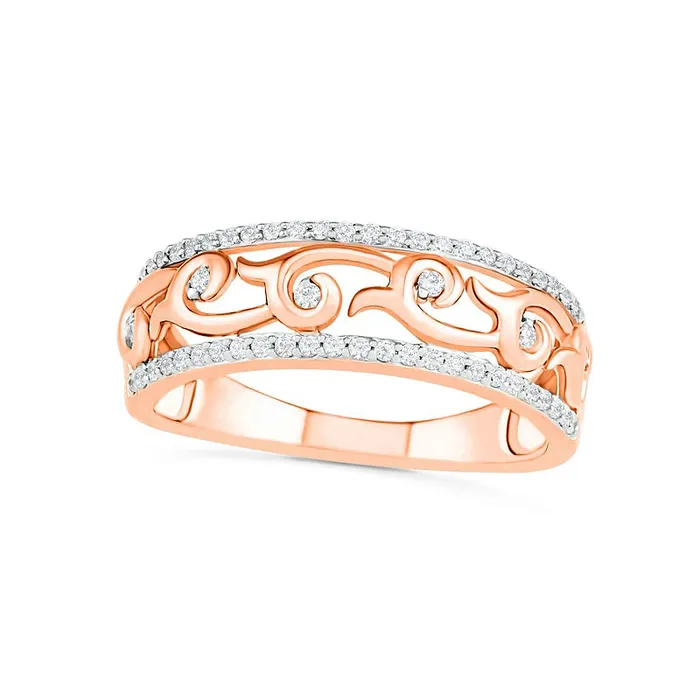 Goldia Rings 025 CT TW Natural Diamond Vine Ring in Solid 10K Rose Gold