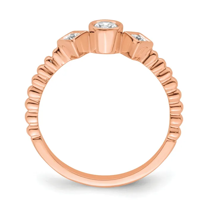 Goldia Rings 025ct CZ Solid Real 14k Rose Polish Scalloped Wedding Band Ring Petite Round Complete Dia Ring