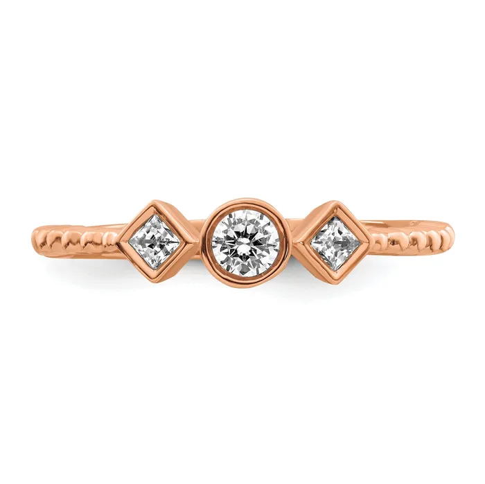 Goldia Rings 025ct CZ Solid Real 14k Rose Polish Scalloped Wedding Band Ring Petite Round Complete Dia Ring