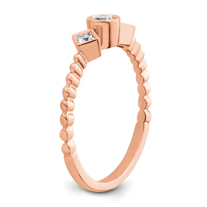 Goldia Rings 025ct CZ Solid Real 14k Rose Polish Scalloped Wedding Band Ring Petite Round Complete Dia Ring