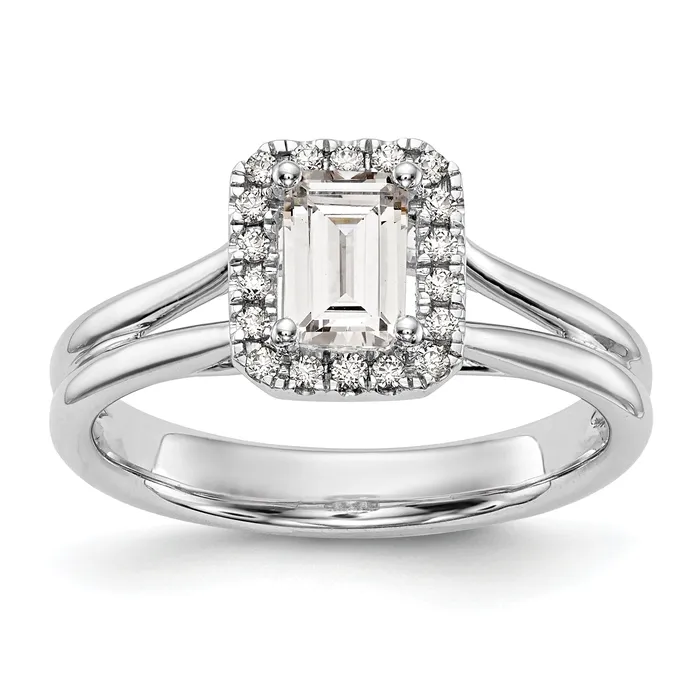Goldia Rings 025ct CZ Solid Real 14K White Gold Emerald Halo Split Shank Engagement Ring Goldia Rings 025ct CZ Solid Real 14K White Gold Emerald Halo Split Shank Engagement Ring