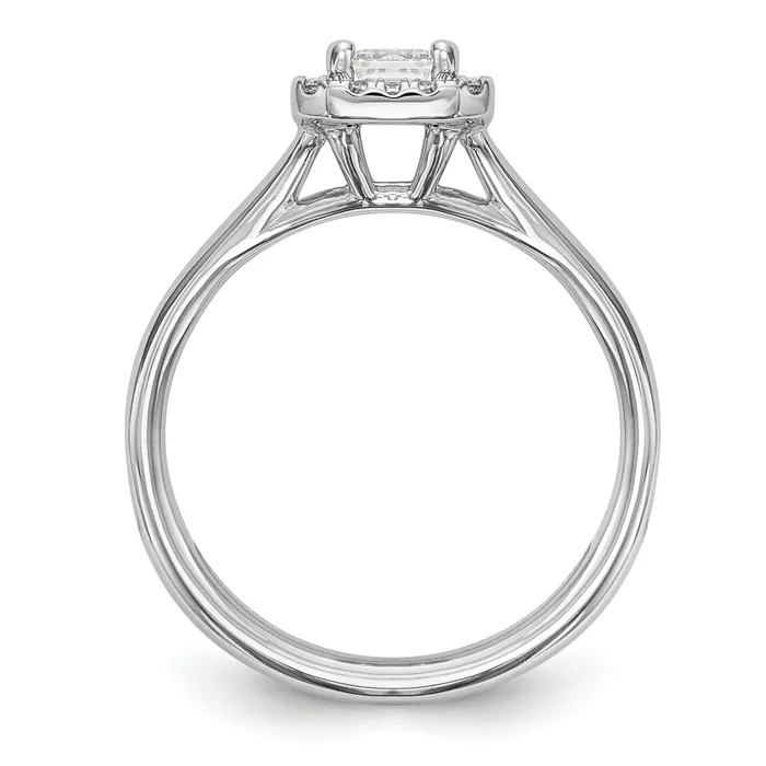 Goldia Rings 025ct CZ Solid Real 14K White Gold Emerald Halo Split Shank Engagement Ring