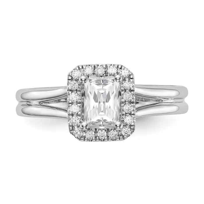 Goldia Rings 025ct CZ Solid Real 14K White Gold Emerald Halo Split Shank Engagement Ring